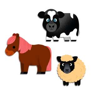 Djeco Farm Animals Stickers, 3 large stickers featuring a cow, a horse, and a sheep - Sticker, Magnet