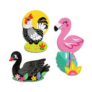 Djeco Baby Stickers - Birds - 3 large bird stickers, rooster, flamingo, and swan - Sticker, Magnet
