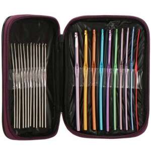 Horgolótűk, sokszínű, készlettel, 22 db-os készlet, 0,6-6,5 mm, Springos