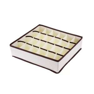 Beige drawer organizer with 24 compartments for socks and accessories, 32 x 32 cm - Closet organizer