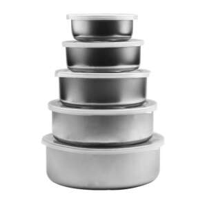5 piece stainless steel bowl set with lids, silver - Pet Feeding and Water Bowl