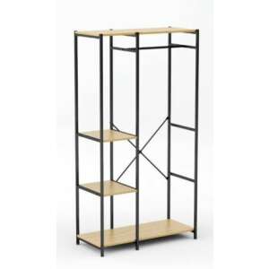 Black metal and wood coat rack with 3 shelves and a clothes rail, Kevin, UnicSpot - Clothing Rack