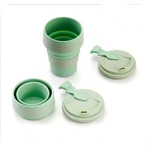 OEM újratölthető és összecsukható szilikon bögre, 350ml, zöld, utazáshoz, autóhoz, irodához, kempingezéshez, szabadtéri tevékenységekhez - Műanyag pohár