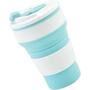 Kék szilikon összecsukható utazós bögre fedővel, 350ml - Műanyag pohár