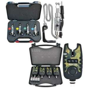 Baracuda fishing bite alarm set with 4 illuminated swing arms, 4 digital bite alarms, and carrying cases - Bite Alarm