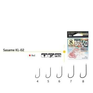 Sasame KL-02 fishing hooks, size 4-8, red, 20 pieces per pack - Fishing Hook