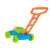 Buborékfújó játék fűnyíró, zöld és kék, narancssárga fogantyú, oldalnézet
