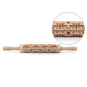 Karácsonyi mintás sodrófa, KOPB-904, rénszarvas és karácsonyfa mintával, tökéletes sütemények sütéséhez és torták díszítéséhez - Prolight