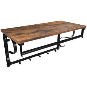 Rustic brown and black wall mounted coat rack with shelf and hooks - Shelve