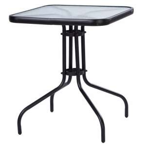 ModernHome 60cm square glass garden table with black metal frame, perfect for small patios or balconies - ModernHOME