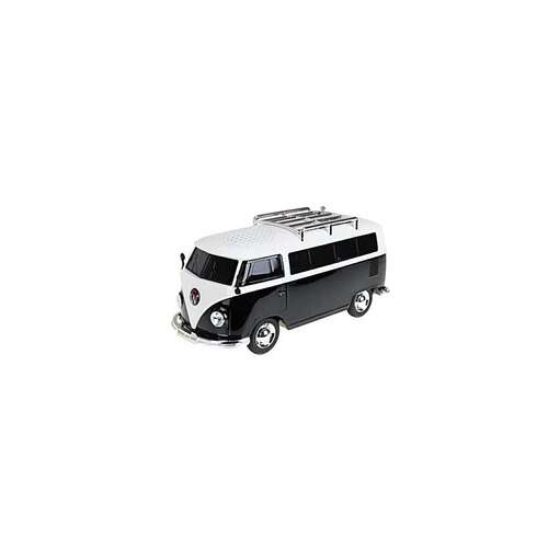 Fekete-fehér Volkswagen T1 busz alakú Bluetooth hangszóró FM rádióval, MP3 lejátszóval és LED kijelzővel