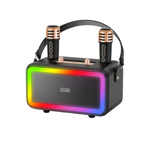 Booms Bass M3201+ hordozható karaoke hangszóró két mikrofonnal és LED fényekkel