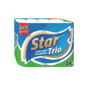 Toalettpapír 3 rétegű kistekercses 24 tekercs/csomag star trio fehér