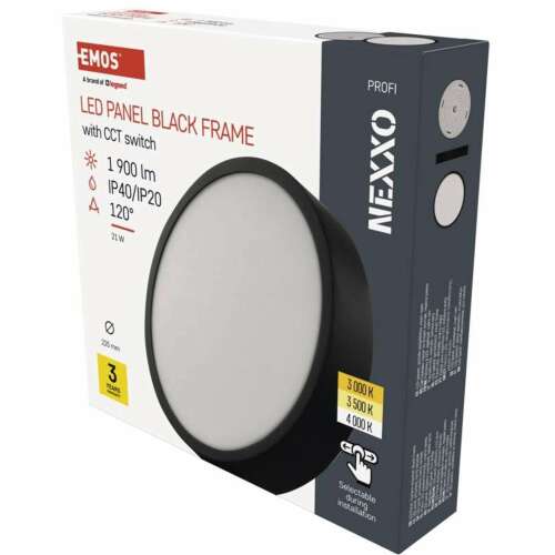 EMOS NEXXO LED felületi lámpatest, kerek, fekete, 21W, CCT, IP40/IP20, 1900lm, 3000K-4000K