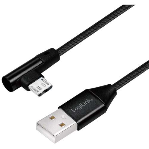 Logilink USB 2.0 kábel, fekete, 0,3m, szögletes micro USB csatlakozó