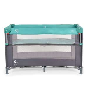 Moni Next Level utazóágy, türkiz, elülső nézet, babaágy, utazóágy oldalsó nyílással, babaöböl, utazóágy állítható magassággal, utazóágy hordtáskával - Utazóágy és Kiegészítői
