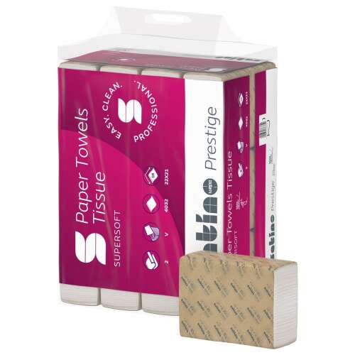 Prosoape de hârtie Satino Wepa Prestige V pliate, 2 straturi, 336 foi pe pachet, 12 pachete pe sac, pachet vrac