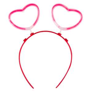 Czerwona opaska na głowę z dwoma świecącymi różowymi sercami w kształcie uszu, dla dzieci i dorosłych, imprezy, święta, jeden rozmiar, zabawa, czerwony - Opaska na głowę, chusta na głowę