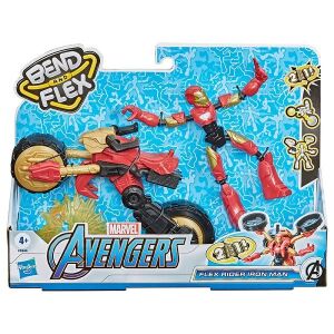 Marvel Avengers Bend and Flex Rider figurina Iron Man cu motocicleta, figurina de acțiune mobilă - Hasbro Figurine