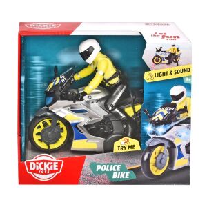 Dickie Toys Police Motorcycle with Lights and Sounds, 15 cm, toy police bike - Toy