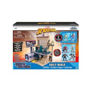 JADA Spiderman New York City Deluxe playset with metal figures, featuring Daily Bugle building and subway train - Figure