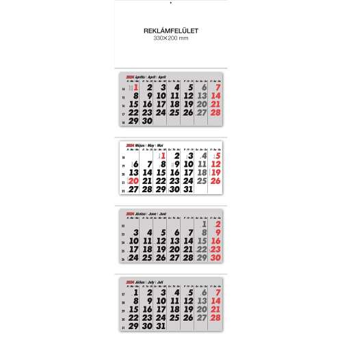 2024-es RealSystem 4 részes asztali naptár, 330mm x 1000mm, fehér papír