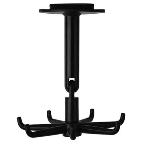 Suport rotativ pentru ustensile de bucătărie negru cu 6 cârlige, montat sub dulap, economie de spațiu, ușor de instalat, ABS