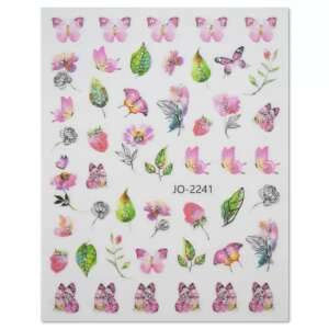Profinails Körömmatricák, JO-2241, Pillangó és Virág mintával - Körömmatrica