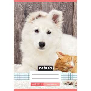 Nebulo A5-ös kockás füzet fehér kutyával és macskával a borítón - Nebulo