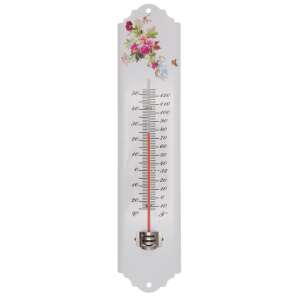 Outdoor thermometer with floral design, white metal, Celsius and Fahrenheit scales - Room Thermometer