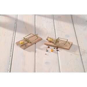 2 pack wooden mouse traps, set for catching mice, with bait - Garden