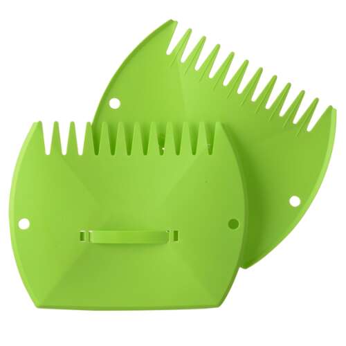 Set of 4 green leaf rakes with handles, perfect for collecting leaves in the garden
