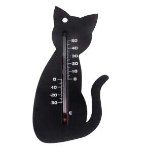 Black cat shaped outdoor thermometer, Celsius scale, 15x9,5x0,3cm - Room Thermometer