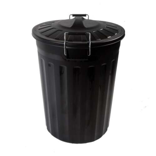 Black 80L trash can with hinged lid, 65x55cm