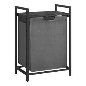 Čierny kôš na špinavú bielizeň s poličkou, objem 65L, sivý látkový vak - Nádoby na špinavú bielizeň