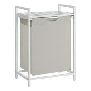 Biely kôš na špinavú bielizeň s poličkou, kapacita 65L, vyťahovací vak, kovový rám, Oxford tkanina, do kúpeľne, spálne, práčovne - Nádoby na špinavú bielizeň