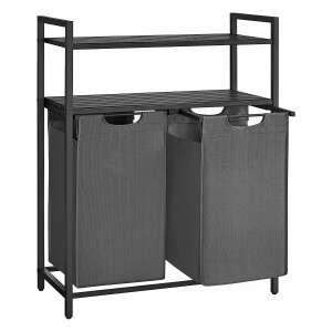 Čierny dvojitý kôš na bielizeň s dvoma policami, Vasagle by Songmics Home - Nádoby na špinavú bielizeň