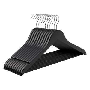 Sada 10 čiernych drevených vešiakov s chrómovanými háčikmi - SONGMICS Vešiaky a stojany