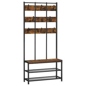 VASAGLE stalak za kapute, stalak za odjeću, s 8 kuka i sjedalom 99495785 - Stajaća vješalica