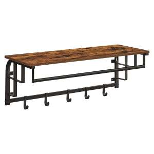 Suport de haine rustic maro cu raft și cârlige, montat pe perete, Vasagle - Umerașe