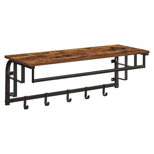 Zidna viseća polica s vješalicama za kapute, 80 x 30 x 27 cm, rustikalno smeđa | VASAGLE 99496122