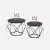 Set de masă de cafea neagră cu două mese rotunde, cadru geometric din oțel, stil modern, dimensiuni 50 cm și 40 cm, capacitate de încărcare 20 kg