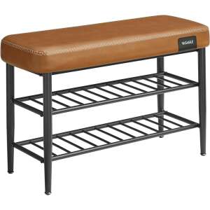 Obuvník Vasagle s dvoma policami, hnedá koženka, čierny kovový rám - Botníky