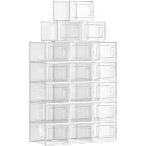 SONGMICS Set 18 cutii depozitare pantofi, stivuibile, alb transparent - Depozitare pantofi