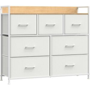 Comodă SONGMICS cu 7 sertare din material textil alb și blat din lemn natural - Comode