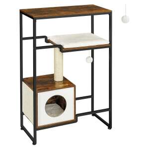 FEANDREA Copac de zgâriat pentru pisici 2 în 1 cu raft, maro rustic, casă pentru pisici, stâlp de zgâriat pentru pisici, mobilier pentru pisici - Feandrea Mobilier pentru pisici