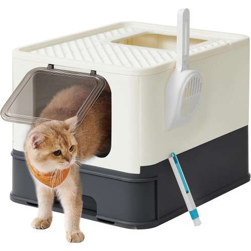 Zatvorena kutija za mačji pijesak, WC za mačke, bež-crni | FEANDREA 99496772