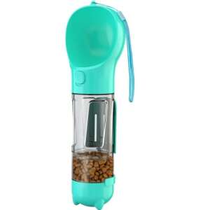 Portable pet water and food dispenser with poop scoop, teal color - Pet Feeding and Water Bowl