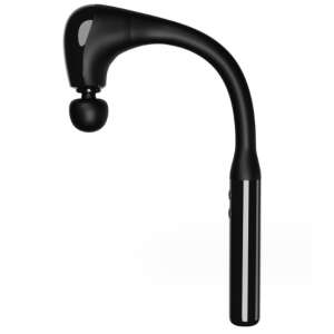 Black L-shaped massage gun with a round head, angled view - Electric massager