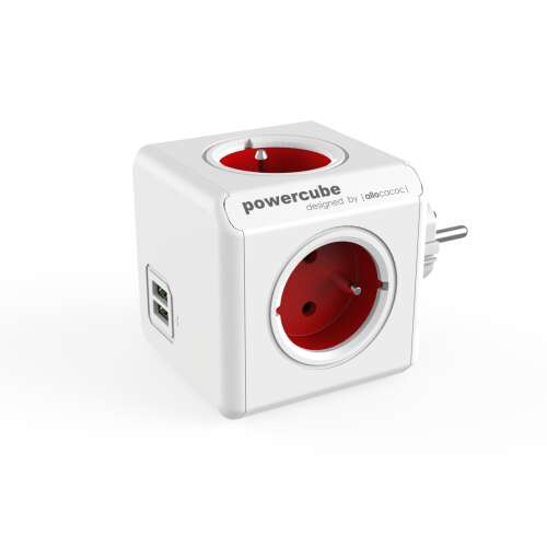 Allocacoc PowerCube Original listwa zasilająca 4 gniazda z 2 portami USB - Czerwony